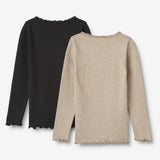 Wheat Main 2-pak Langærmet Rib T-shirts Reese Jersey Tops and T-Shirts 1144 gravel melange black