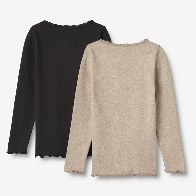 Wheat Main 2-pak Langærmet Rib T-shirts Reese Jersey Tops and T-Shirts 1144 gravel melange black