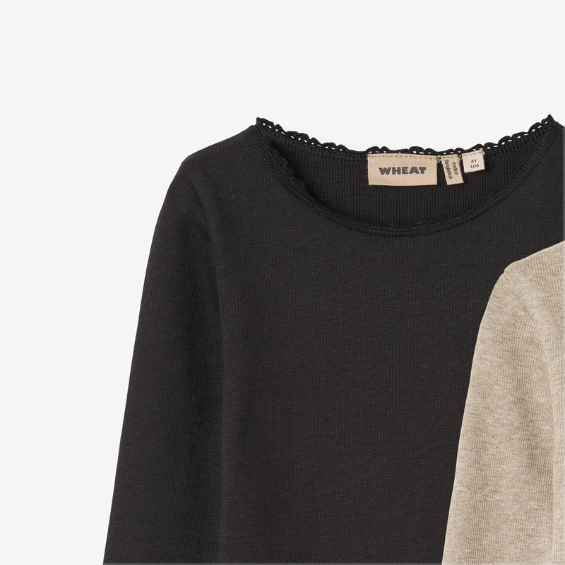 Wheat Main 2-pak Langærmet Rib T-shirts Reese Jersey Tops and T-Shirts 1144 gravel melange black