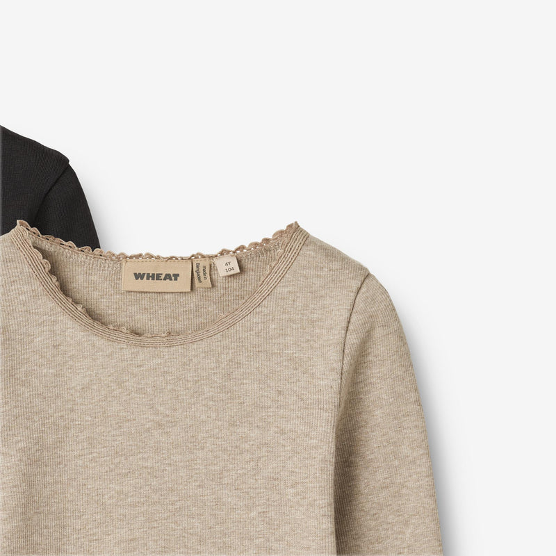 Wheat Main 2-pak Langærmet Rib T-shirts Reese Jersey Tops and T-Shirts 1144 gravel melange black