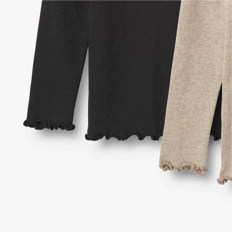Wheat Main 2-pak Langærmet Rib T-shirts Reese Jersey Tops and T-Shirts 1144 gravel melange black