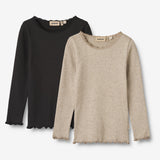 Wheat Main 2-pak Langærmet Rib T-shirts Reese Jersey Tops and T-Shirts 1144 gravel melange black