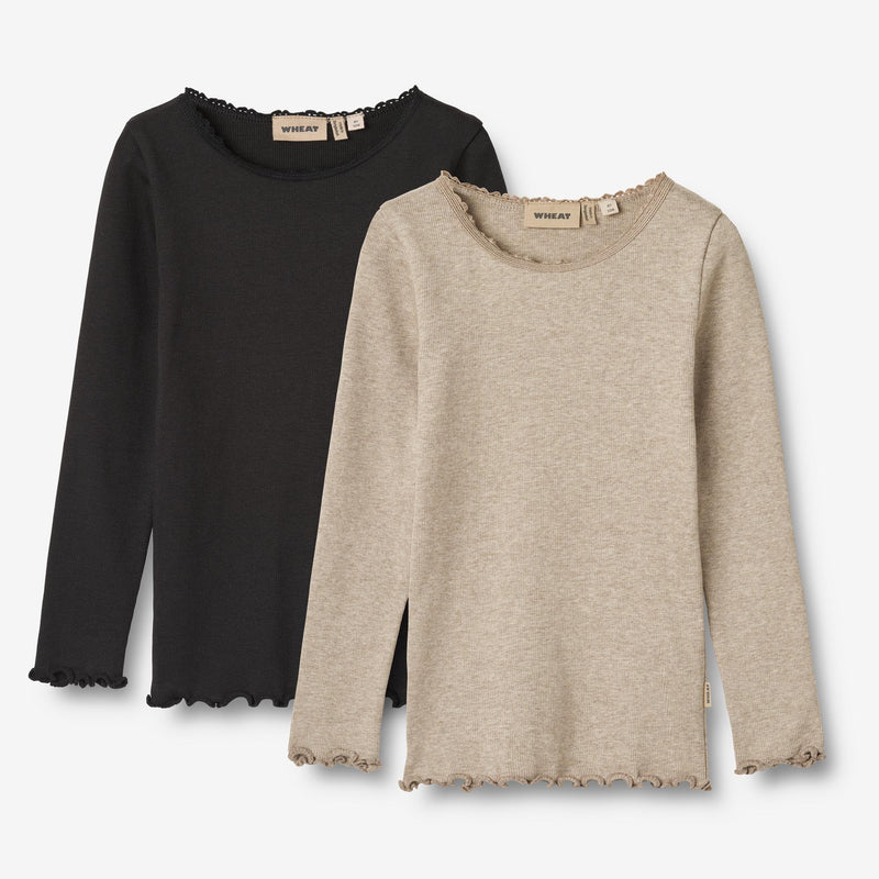 Wheat Main 2-pak Langærmet Rib T-shirts Reese Jersey Tops and T-Shirts 1144 gravel melange black