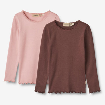 Wheat Main 2-pak Langærmet Rib T-shirts Reese Jersey Tops and T-Shirts 1189 rose frost eggplant