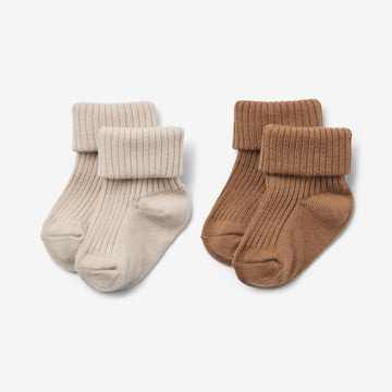 Wheat Main Sæt Af To Uld Ribsokker Ziggy Socks/Tights 5073 caramel