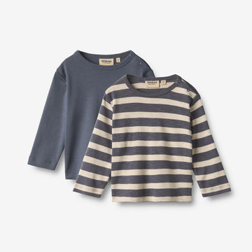 Wheat Main 2 T-shirt L/S Milo T-Shirt 1309 greyblue stripe