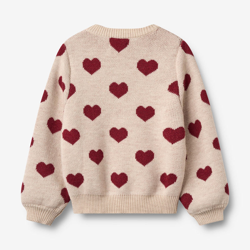 Wheat Main Jacquard Cardigan Hjerter Knitted Tops 9562 offwhite melange