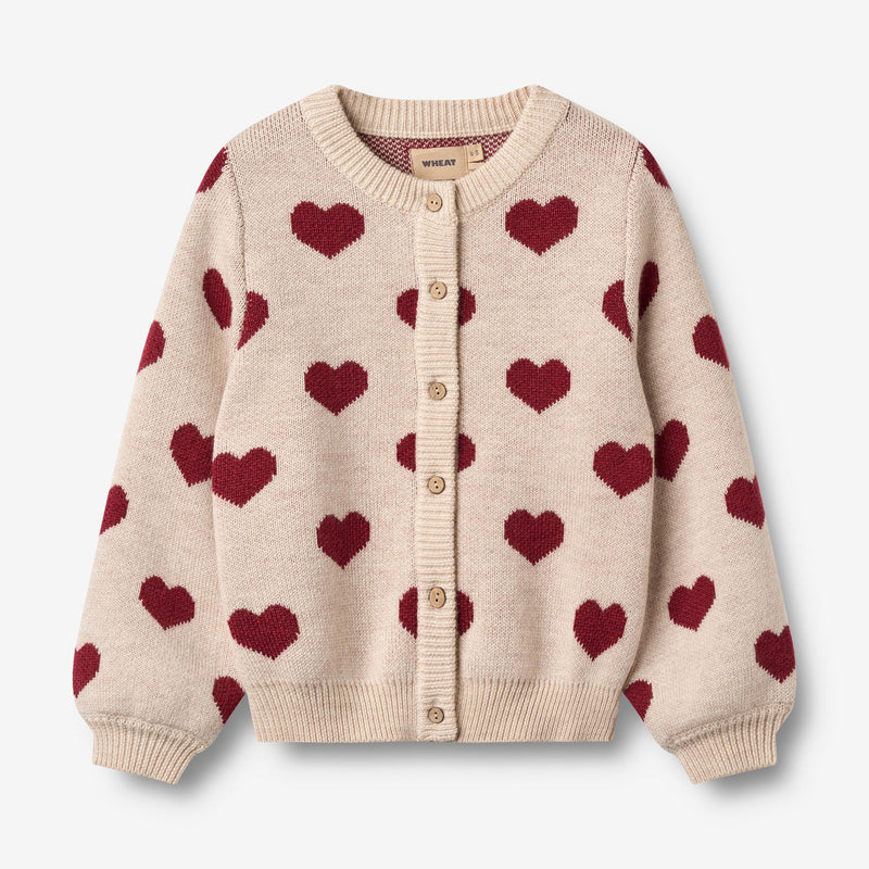 Wheat Main Jacquard Cardigan Hjerter Knitted Tops 9562 offwhite melange