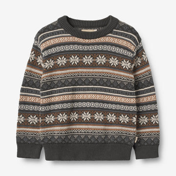 Wheat Main Jacquard Pullover Knud Knitted Tops 1180 raven