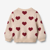 Wheat Main Jacquard Strik Cardigan Hjerter Knitted Tops 9562 offwhite melange