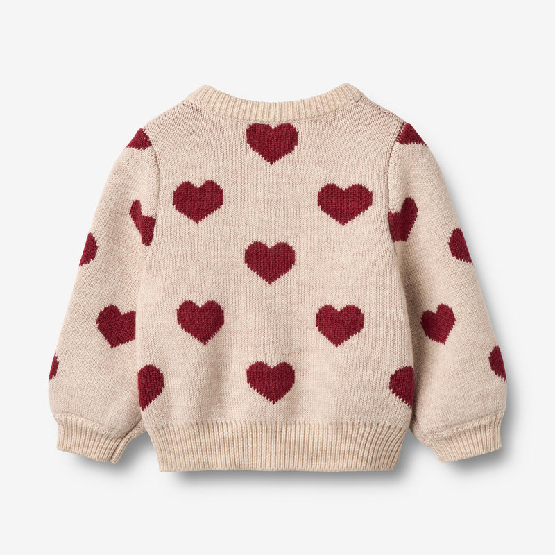 Wheat Main Jacquard Strik Cardigan Hjerter Knitted Tops 9562 offwhite melange