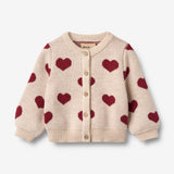 Wheat Main Jacquard Strik Cardigan Hjerter Knitted Tops 9562 offwhite melange