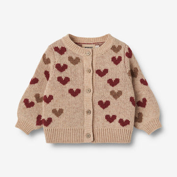 Wheat Main Jacquard Strik Cardigan Hjerter Knitted Tops 3191 offwhite