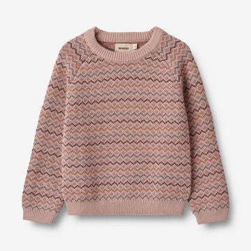Wheat Main Jacquard Strik Pullover Nanna Knitted Tops 1135 dry rose
