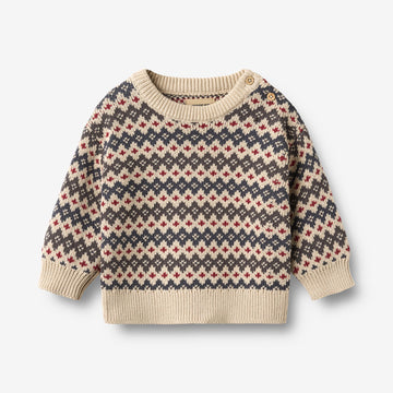 Wheat Main Jacquard Strikpullover Harlow Pullover 1292 greyblue