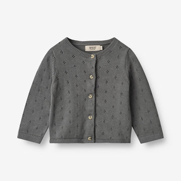 Wheat Main  Strik Cardigan Maia | Baby Knitted Tops 1525 autumn sky