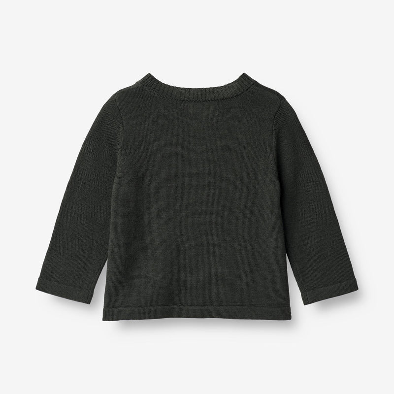 Wheat Main  Strik Cardigan Sølve | Baby Knitted Tops 0025 black coal