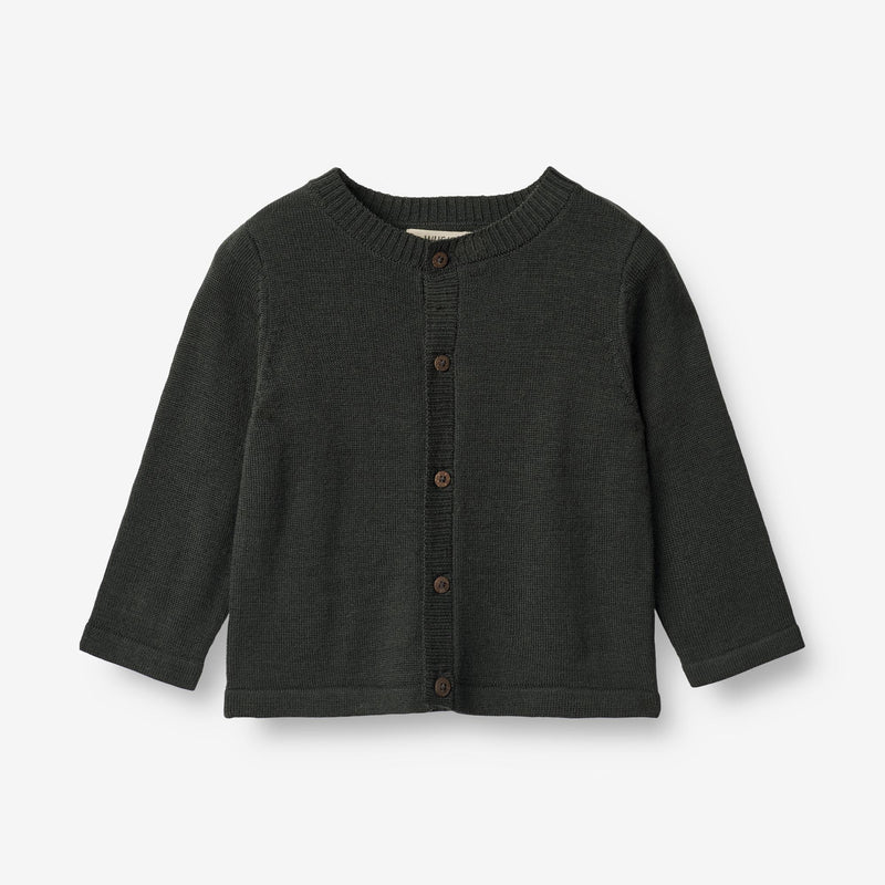 Wheat Main  Strik Cardigan Sølve | Baby Knitted Tops 0025 black coal