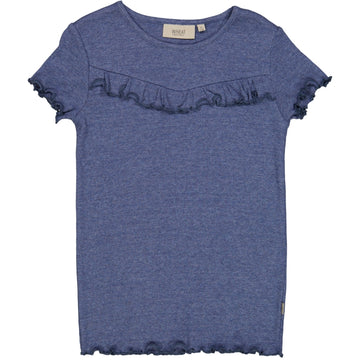 Wheat Main Kortærmet Flæse Rib T-Shirt Jersey Tops and T-Shirts 1076 blue melange