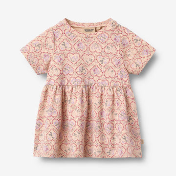 Wheat Main Kortærmet Jersey Kjole Anna Dress 9876 magenta heart flowers