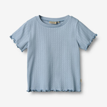 Wheat Main Kortærmet Rib T-shirt Irene T-Shirt 9431 morning sky