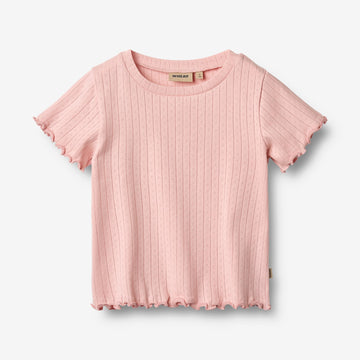 Wheat Main Kortærmet Rib T-shirt Irene T-Shirt 9437 rose sprinkle