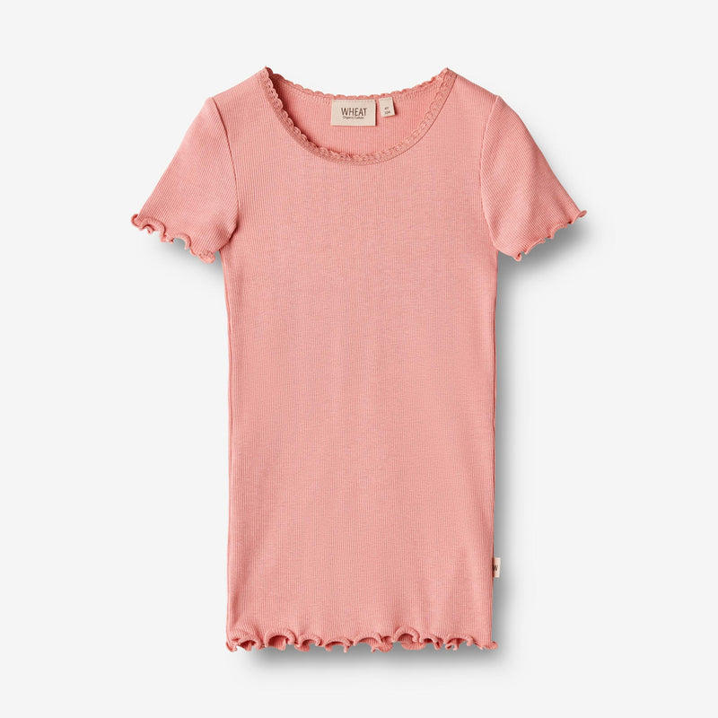 Wheat Main   Kortærmet Rib T-shirt Katie Jersey Tops and T-Shirts 2509 rosette