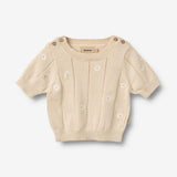Wheat Main Kortærmet Strik Top Malvina Top 9731 sandshell white flowers