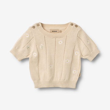 Wheat Main Kortærmet Strik Top Malvina Top 9731 sandshell white flowers