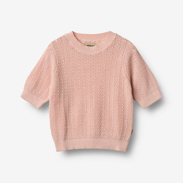Wheat Main Kortærmet Striktop Alva Knitted Tops 2400 powder