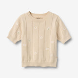 Wheat Main Kortærmet Striktop Malvina Top 9731 sandshell white flowers