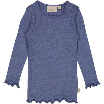 Wheat Main Langærmet Blonde Rib T-shirt Jersey Tops and T-Shirts 1076 blue melange