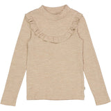 Wheat Wool Langærmet Flæse T-shirt Uld Jersey Tops and T-Shirts 3204 khaki melange