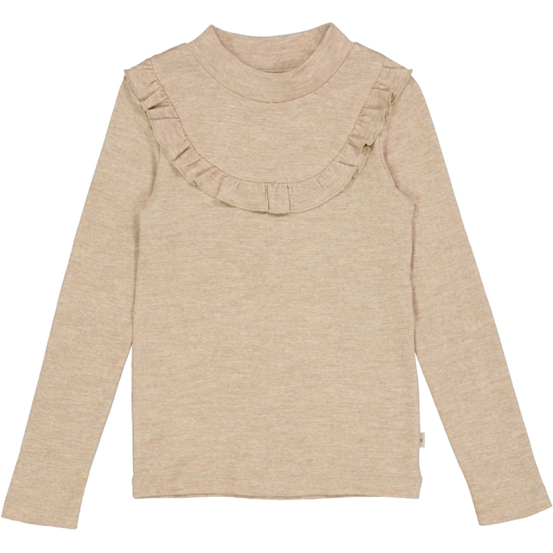 Wheat Wool Langærmet Flæse T-shirt Uld Jersey Tops and T-Shirts 3204 khaki melange