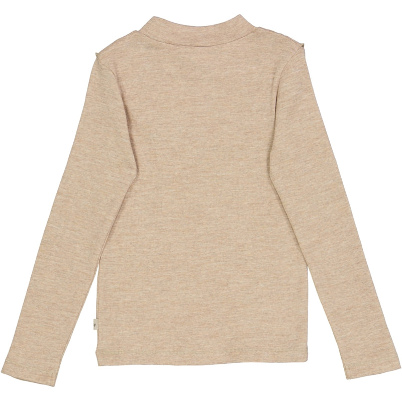 Wheat Wool Langærmet Flæse T-shirt Uld Jersey Tops and T-Shirts 3204 khaki melange