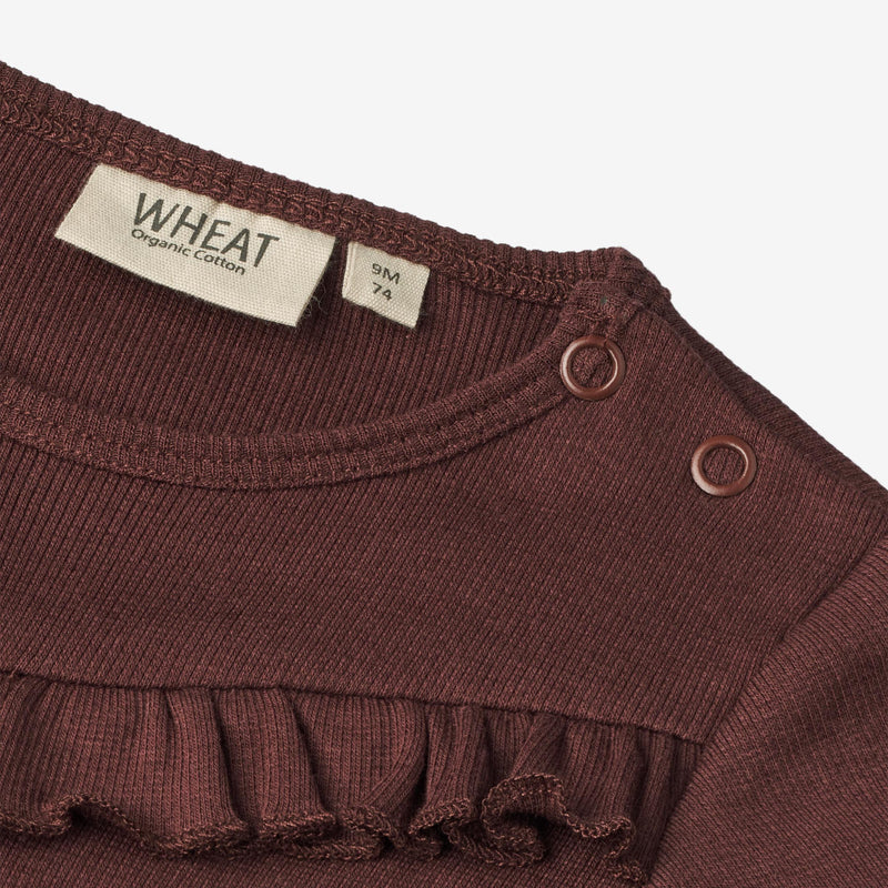 Wheat Main  Langærmet Rib Body Elise | Baby Underwear/Bodies 2118 aubergine