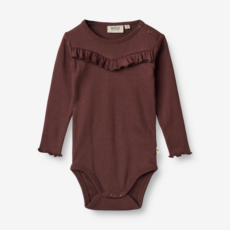 Wheat Main  Langærmet Rib Body Elise | Baby Underwear/Bodies 2118 aubergine