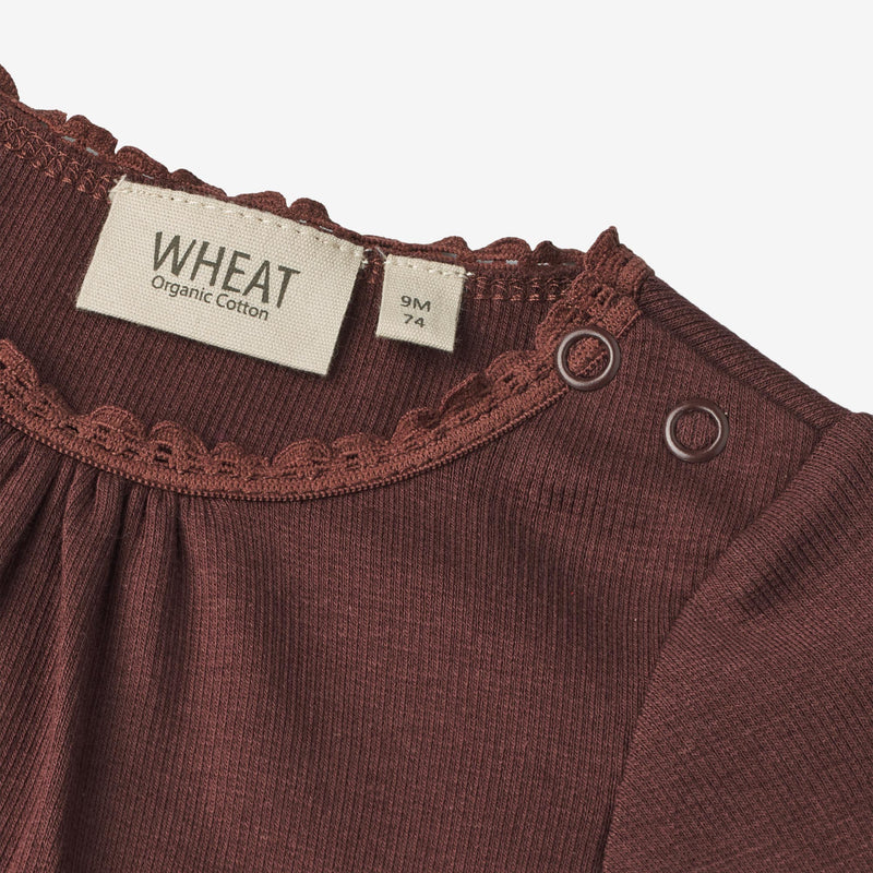 Wheat Main  Langærmet Rib Body Lotta | Baby Underwear/Bodies 2118 aubergine