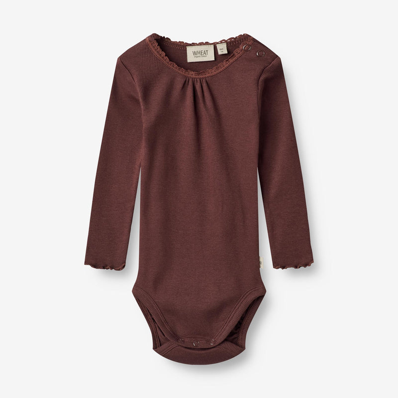 Wheat Main  Langærmet Rib Body Lotta | Baby Underwear/Bodies 2118 aubergine