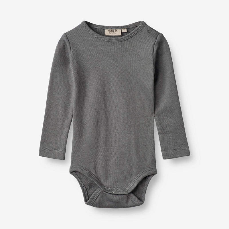 Wheat Main  Langærmet Rib Body Peter | Baby Underwear/Bodies 1525 autumn sky