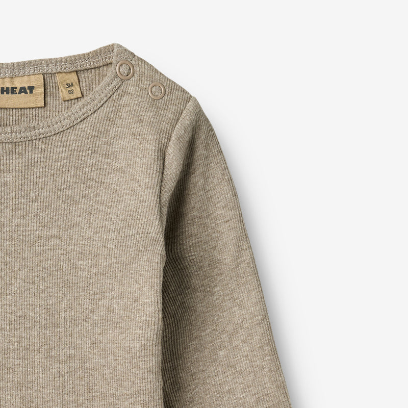 Wheat Main Langærmet Rib Body Spencer Underwear/Bodies 0072 gravel melange