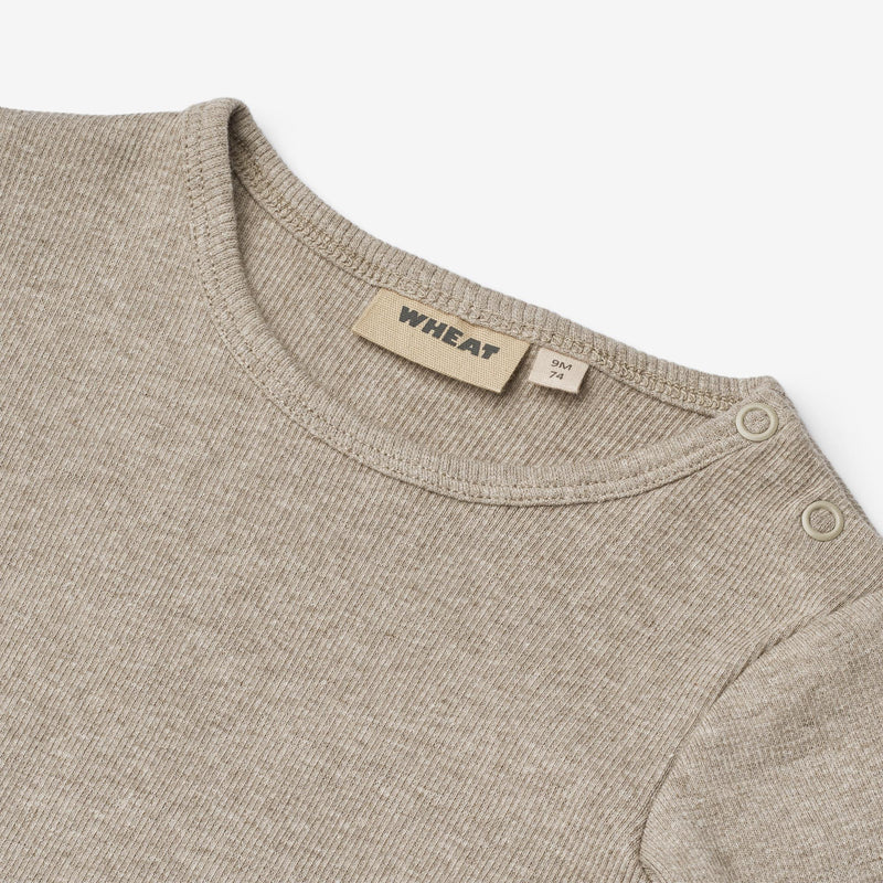 Wheat Main Langærmet Rib Body Spencer Underwear/Bodies 0072 gravel melange