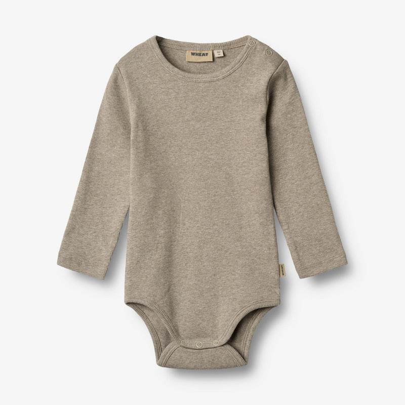Wheat Main Langærmet Rib Body Spencer Underwear/Bodies 0072 gravel melange