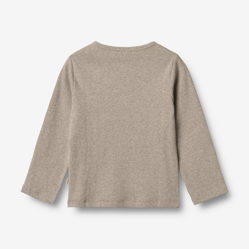 Wheat Main Langærmet Rib T-Shirt Milo Jersey Tops and T-Shirts 0072 gravel melange