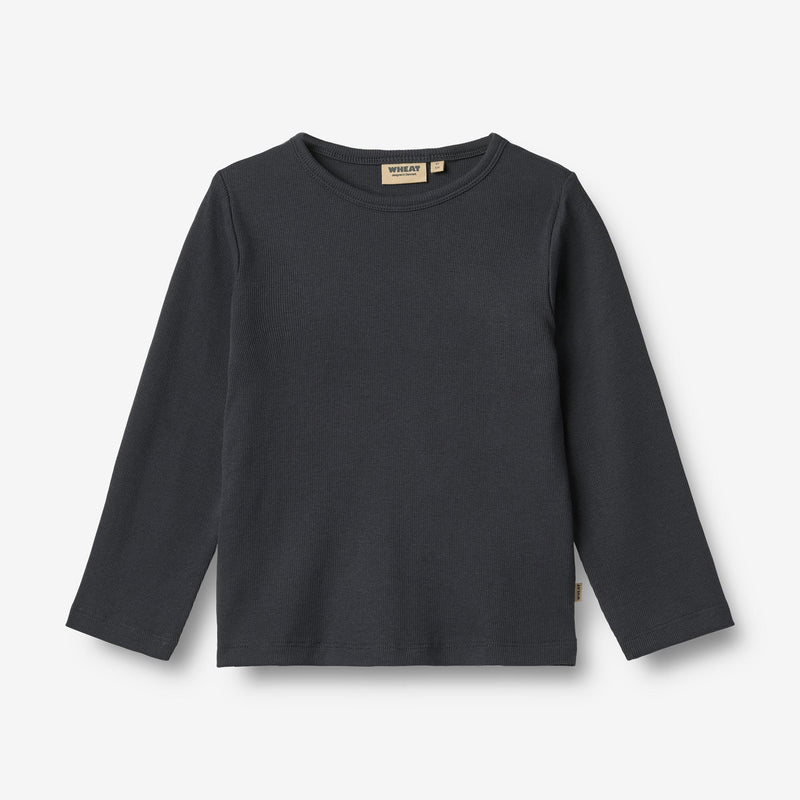 Wheat Main Langærmet Rib T-Shirt Milo Jersey Tops and T-Shirts 1432 navy
