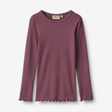 Wheat Main Langærmet Rib T-shirt Ida T-Shirt 3118 eggplant