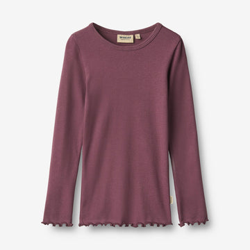 Wheat Main Langærmet Rib T-shirt Ida T-Shirt 3118 eggplant