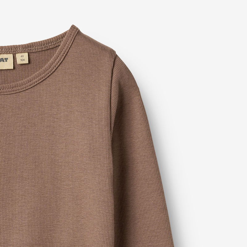 Wheat Main Langærmet Rib T-shirt Ida T-Shirt 9573 toffee brown