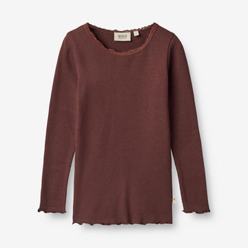 Wheat Main  Langærmet Rib T-shirt Reese Jersey Tops and T-Shirts 2118 aubergine