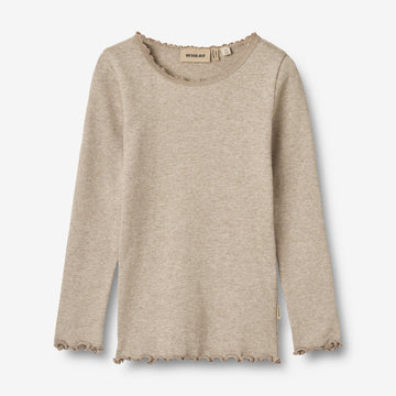 Wheat Main Langærmet Rib T-shirt Reese Jersey Tops and T-Shirts 0072 gravel melange